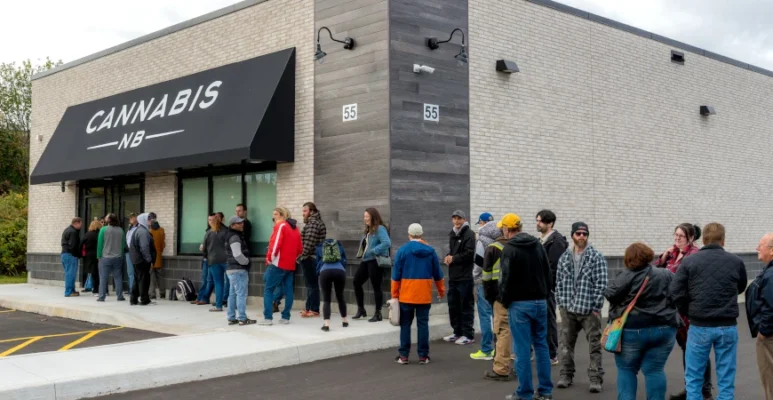 patients queue in front of a medical cannabis dispensary in New York
